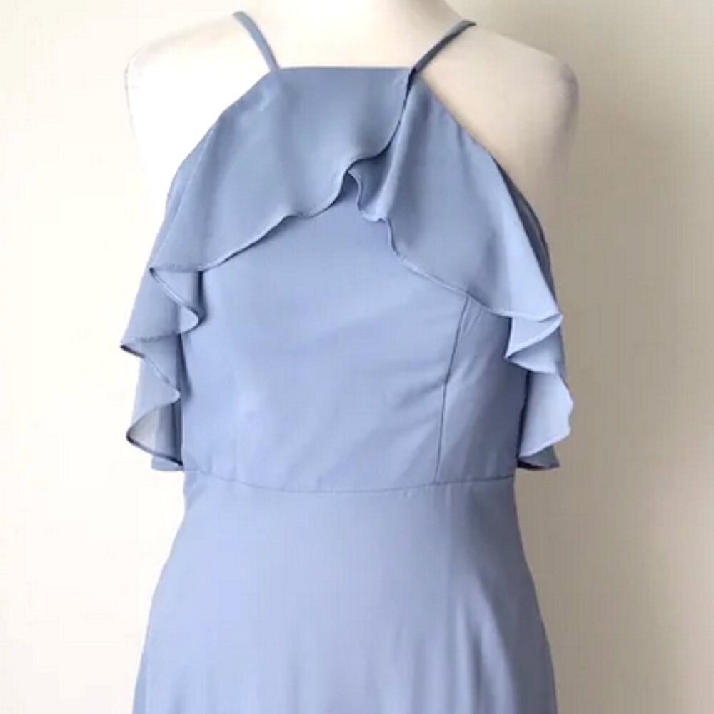 Elegant Cornflower Blue Ruffle Halter Dress Birdy Grey